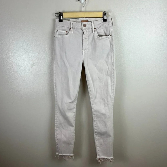 Mother Looker Dagger Lace Trim Ankle Skinny Jeans Size 26 Blush Pink High Waist - Picture 2 of 13